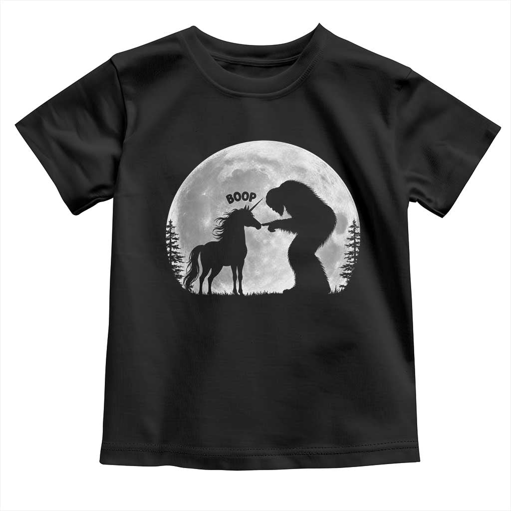 Bigfoot Boop Unicorn Toddler T Shirt Funny Sasquatch Full Moon Fantasy Forest Silhouette