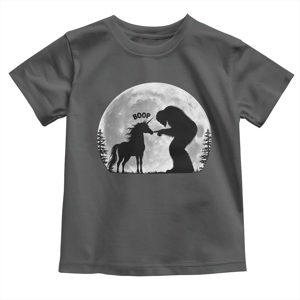 Bigfoot Boop Unicorn Toddler T Shirt Funny Sasquatch Full Moon Fantasy Forest Silhouette