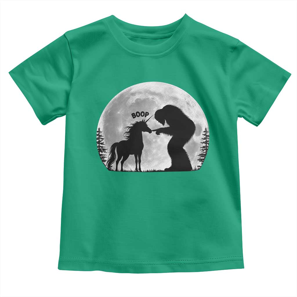 Bigfoot Boop Unicorn Toddler T Shirt Funny Sasquatch Full Moon Fantasy Forest Silhouette