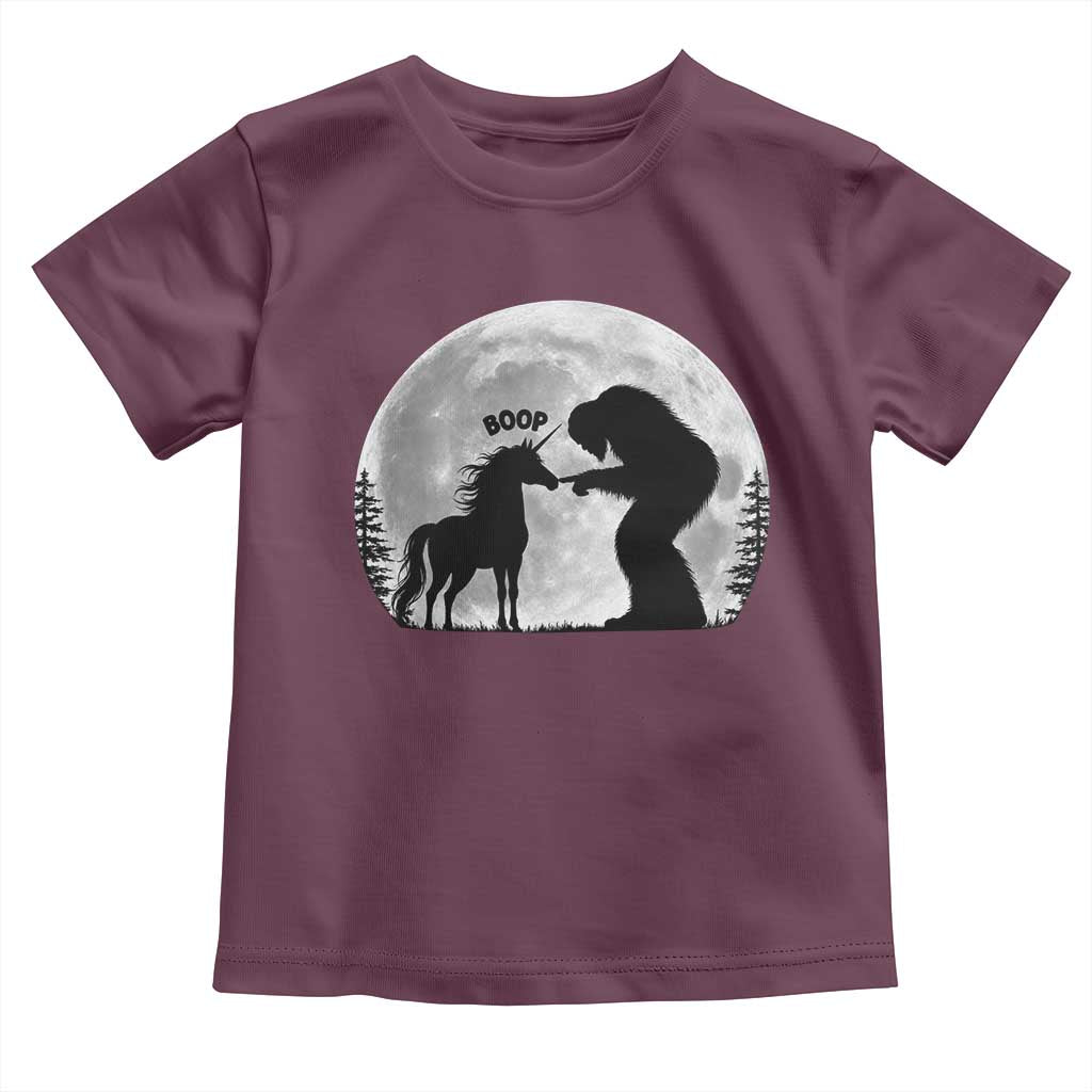 Bigfoot Boop Unicorn Toddler T Shirt Funny Sasquatch Full Moon Fantasy Forest Silhouette