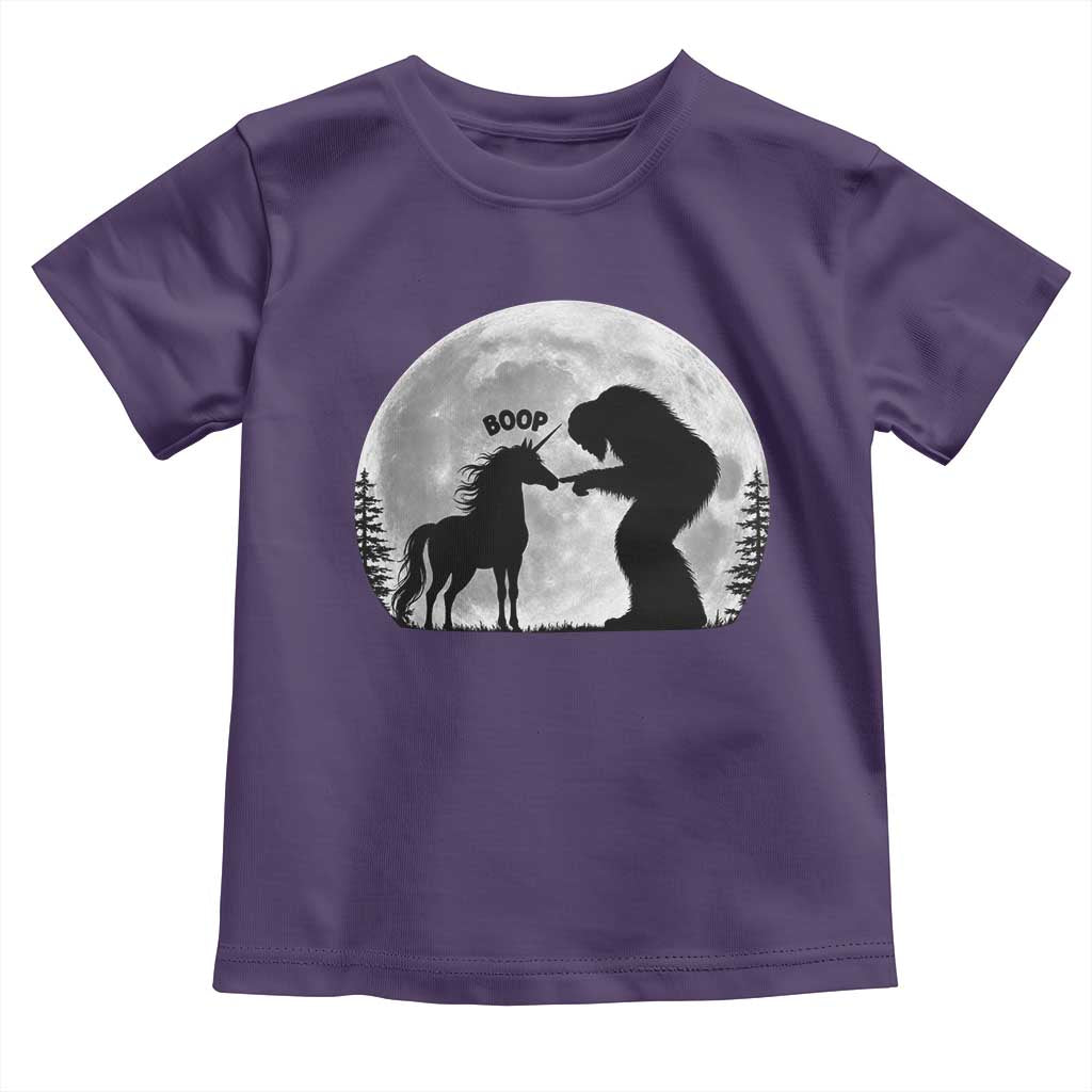 Bigfoot Boop Unicorn Toddler T Shirt Funny Sasquatch Full Moon Fantasy Forest Silhouette