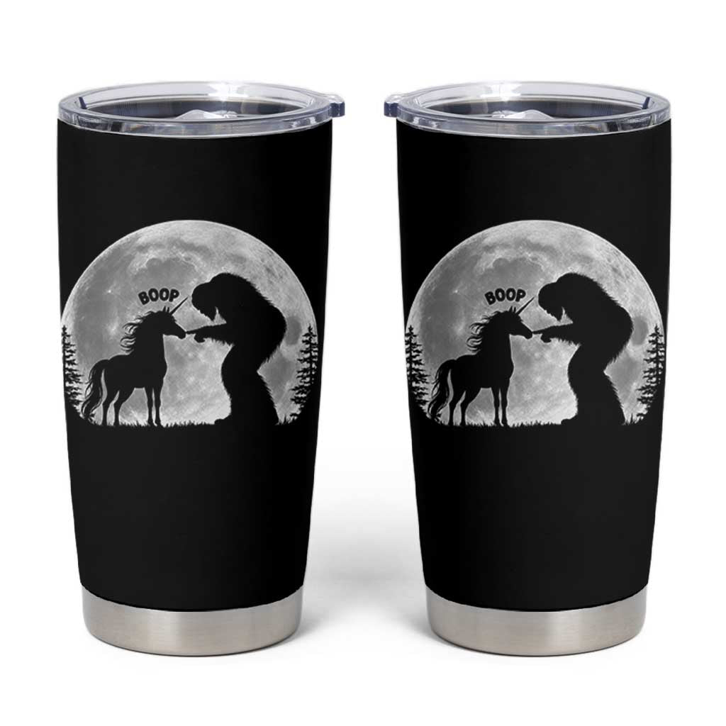 Bigfoot Boop Unicorn Tumbler Cup Funny Sasquatch Full Moon Fantasy Forest Silhouette