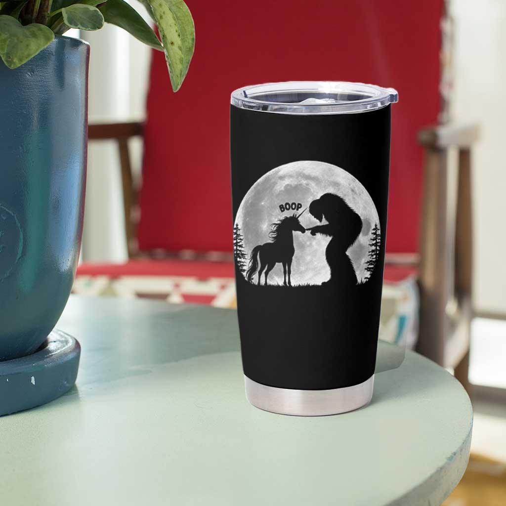 Bigfoot Boop Unicorn Tumbler Cup Funny Sasquatch Full Moon Fantasy Forest Silhouette