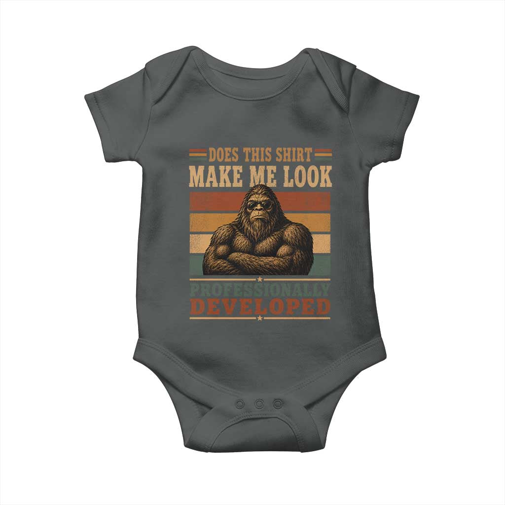 Does This Make Me Look Professionally Developed Funny Bigfoot Baby Onesie Sasquatch Retro Humor