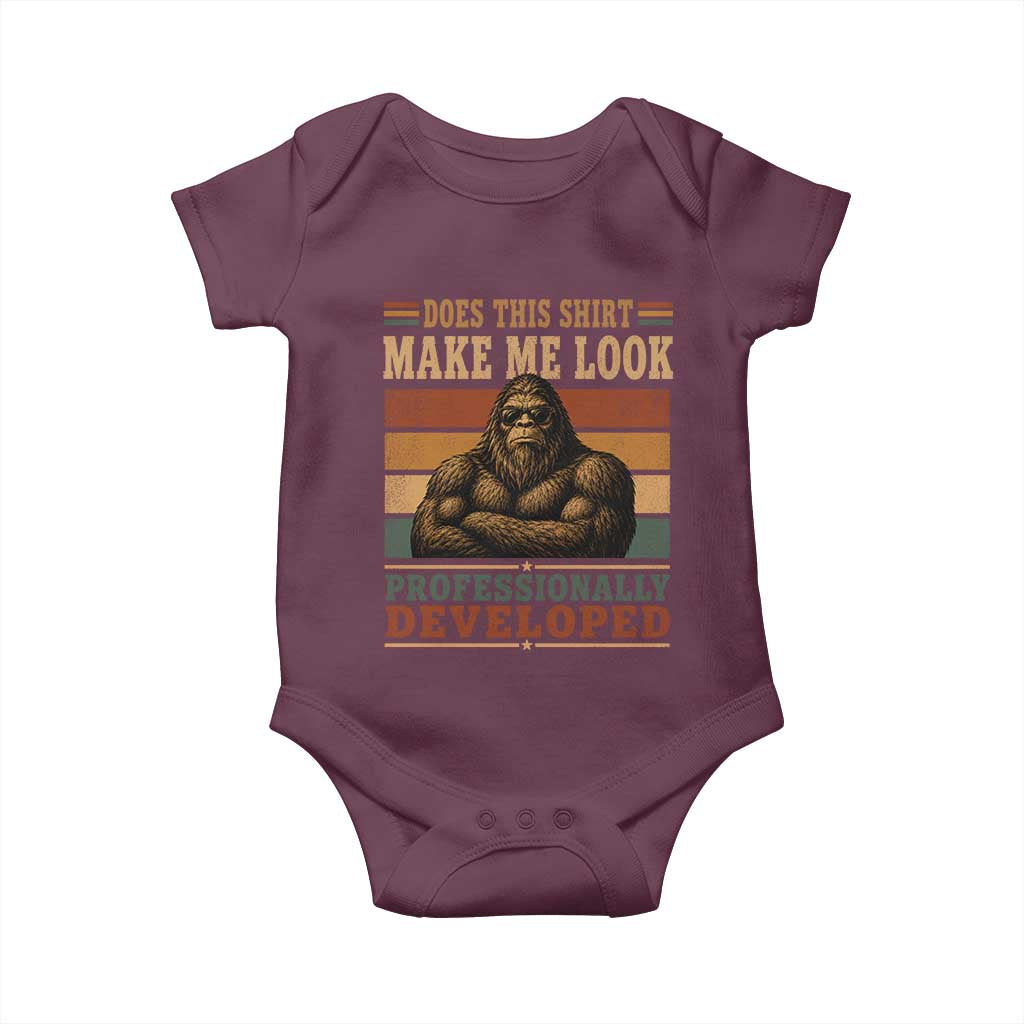 Does This Make Me Look Professionally Developed Funny Bigfoot Baby Onesie Sasquatch Retro Humor