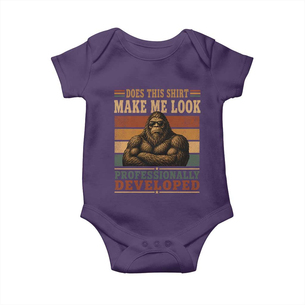 Does This Make Me Look Professionally Developed Funny Bigfoot Baby Onesie Sasquatch Retro Humor