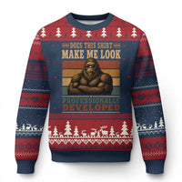 Does This Make Me Look Professionally Developed Funny Bigfoot Ugly Christmas Sweater Sasquatch Retro Humor