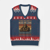Does This Make Me Look Professionally Developed Funny Bigfoot V-Neck Knit Sweater Vest Sasquatch Retro Humor