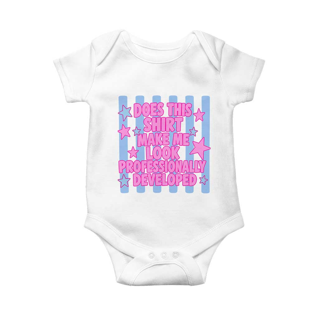 Does This Make Me Look Professionally Developed Baby Onesie Funny Retro Groovy Pink Graphic