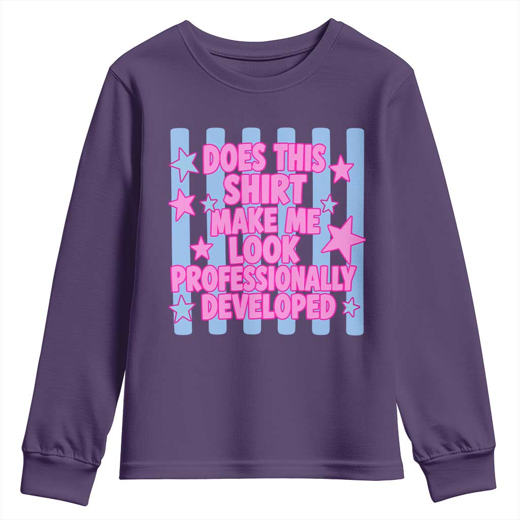 Does This Make Me Look Professionally Developed Youth Sweatshirt Funny Retro Groovy Pink Graphic