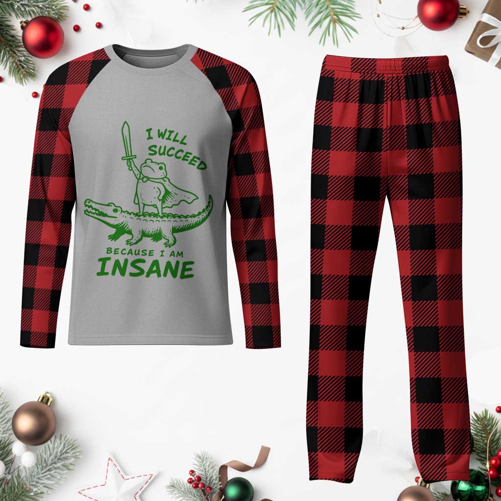 I Will Succeed Because I Am Insane Frog Crocodile Plaid Pajama Set