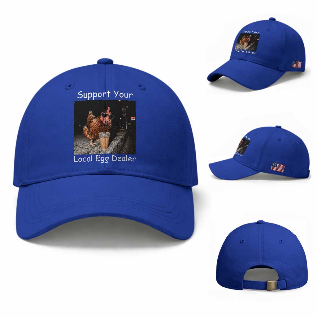 Support Local Dealer Chicken Farmer Baseball Cap Funny Animal Graphic Chicken Drinking Iced Coffee