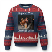 Support Local Dealer Chicken Farmer Ugly Christmas Sweater Funny Animal Graphic Chicken Drinking Iced Coffee