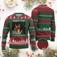 Support Local Dealer Chicken Farmer Ugly Christmas Sweater Funny Animal Graphic Chicken Drinking Iced Coffee