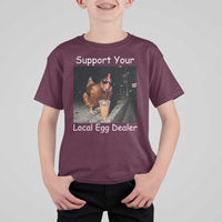 Support Local Dealer Chicken Farmer T Shirt For Kid Funny Animal Graphic Chicken Drinking Iced Coffee