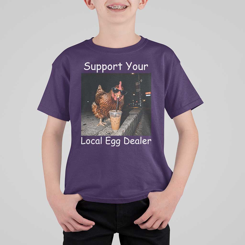 Support Local Dealer Chicken Farmer T Shirt For Kid Funny Animal Graphic Chicken Drinking Iced Coffee