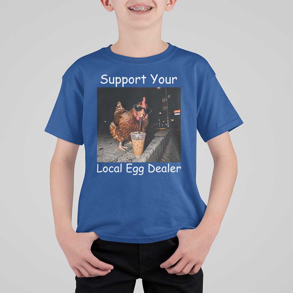 Support Local Dealer Chicken Farmer T Shirt For Kid Funny Animal Graphic Chicken Drinking Iced Coffee