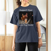 Support Local Dealer Chicken Farmer T Shirt For Women Funny Animal Graphic Chicken Drinking Iced Coffee