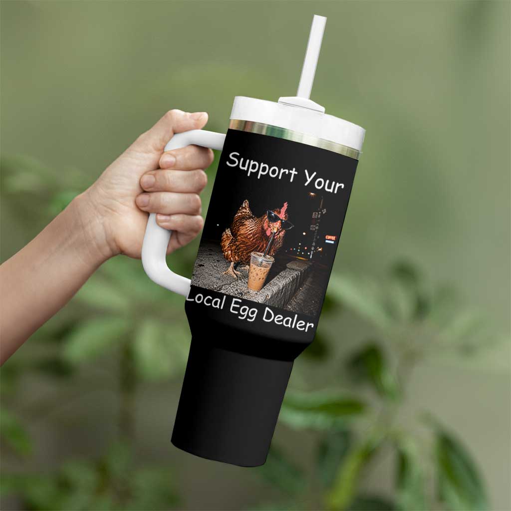 Support Local Dealer Chicken Farmer Tumbler With Handle Funny Animal Graphic Chicken Drinking Iced Coffee