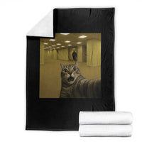 Funny Cat Selfie with Bigfoot Sasquatch Backrooms Liminal Space Meme Throw Blanket