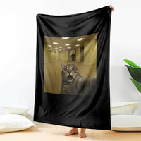 Funny Cat Selfie with Bigfoot Sasquatch Backrooms Liminal Space Meme Throw Blanket