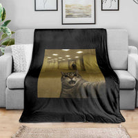 Funny Cat Selfie with Bigfoot Sasquatch Backrooms Liminal Space Meme Throw Blanket