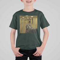 Funny Cat Selfie with Bigfoot Sasquatch Backrooms Liminal Space Meme T Shirt For Kid
