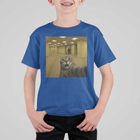 Funny Cat Selfie with Bigfoot Sasquatch Backrooms Liminal Space Meme T Shirt For Kid