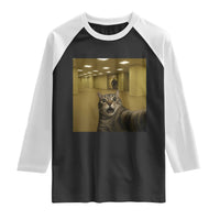 Funny Cat Selfie with Bigfoot Sasquatch Backrooms Liminal Space Meme Raglan Shirt