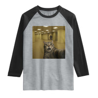 Funny Cat Selfie with Bigfoot Sasquatch Backrooms Liminal Space Meme Raglan Shirt