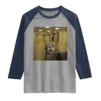Funny Cat Selfie with Bigfoot Sasquatch Backrooms Liminal Space Meme Raglan Shirt