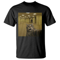 Funny Cat Selfie with Bigfoot Sasquatch Backrooms Liminal Space Meme T Shirt