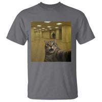 Funny Cat Selfie with Bigfoot Sasquatch Backrooms Liminal Space Meme T Shirt