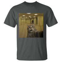 Funny Cat Selfie with Bigfoot Sasquatch Backrooms Liminal Space Meme T Shirt