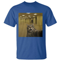 Funny Cat Selfie with Bigfoot Sasquatch Backrooms Liminal Space Meme T Shirt
