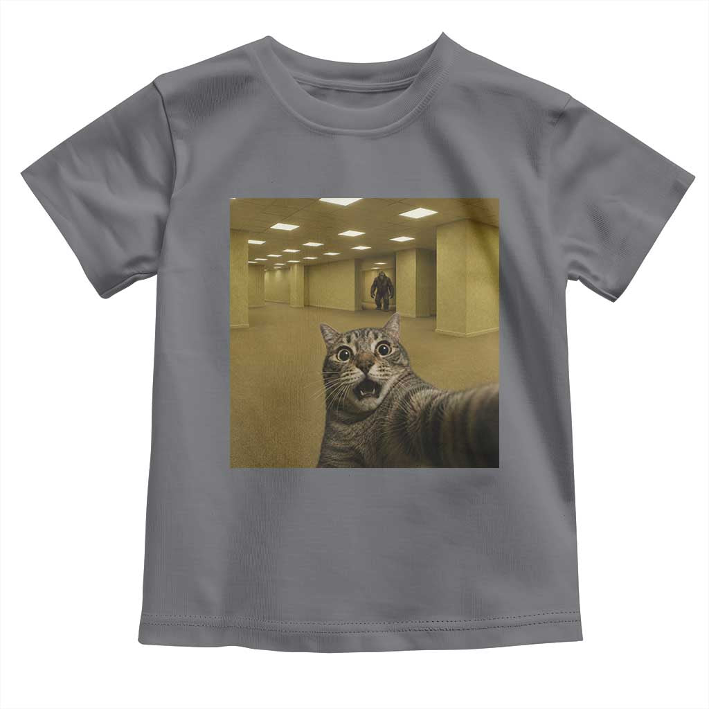 Funny Cat Selfie with Bigfoot Sasquatch Backrooms Liminal Space Meme Toddler T Shirt