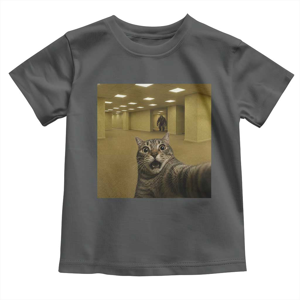 Funny Cat Selfie with Bigfoot Sasquatch Backrooms Liminal Space Meme Toddler T Shirt