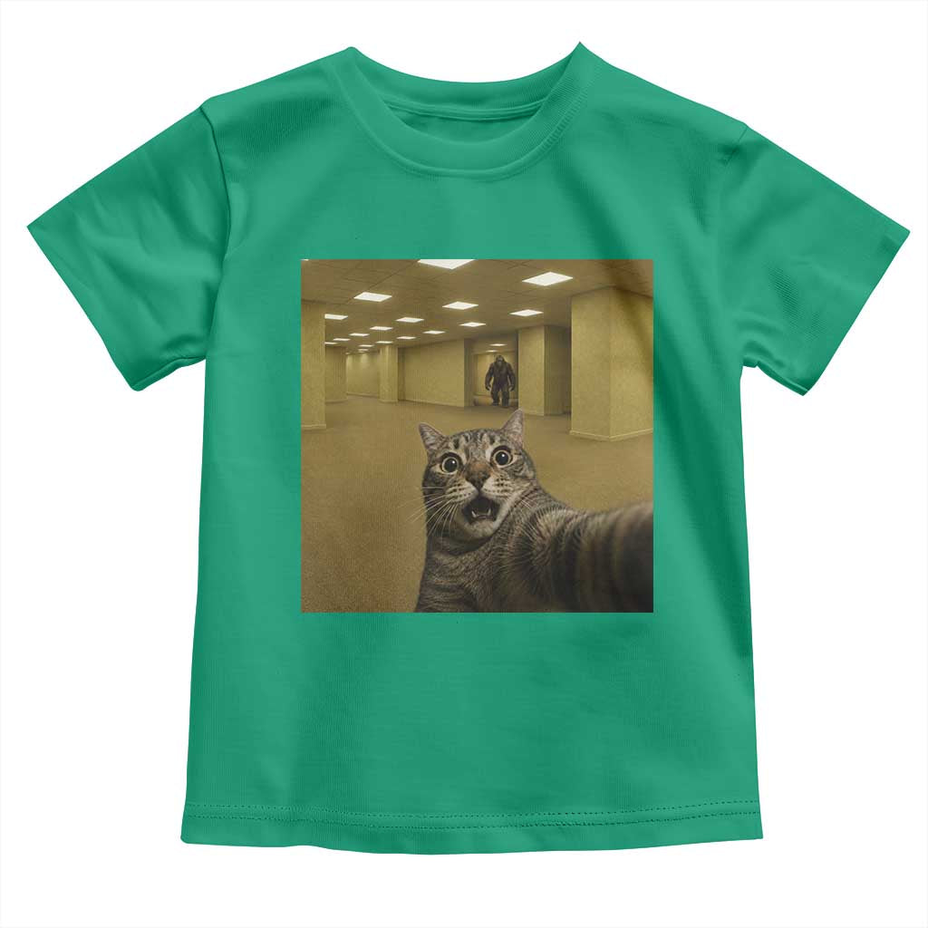 Funny Cat Selfie with Bigfoot Sasquatch Backrooms Liminal Space Meme Toddler T Shirt