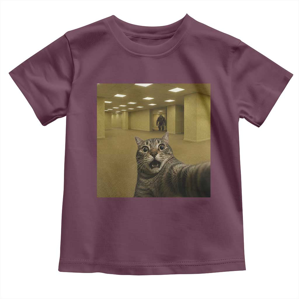 Funny Cat Selfie with Bigfoot Sasquatch Backrooms Liminal Space Meme Toddler T Shirt