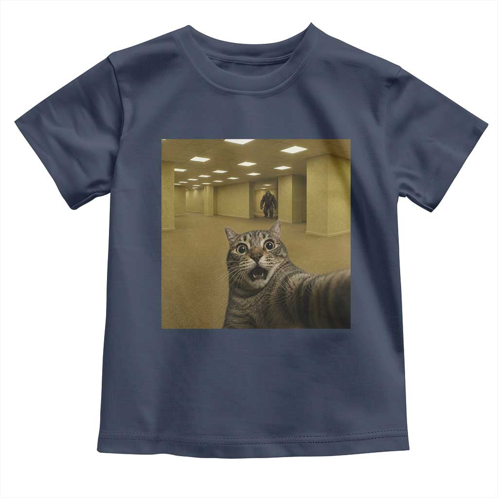 Funny Cat Selfie with Bigfoot Sasquatch Backrooms Liminal Space Meme Toddler T Shirt
