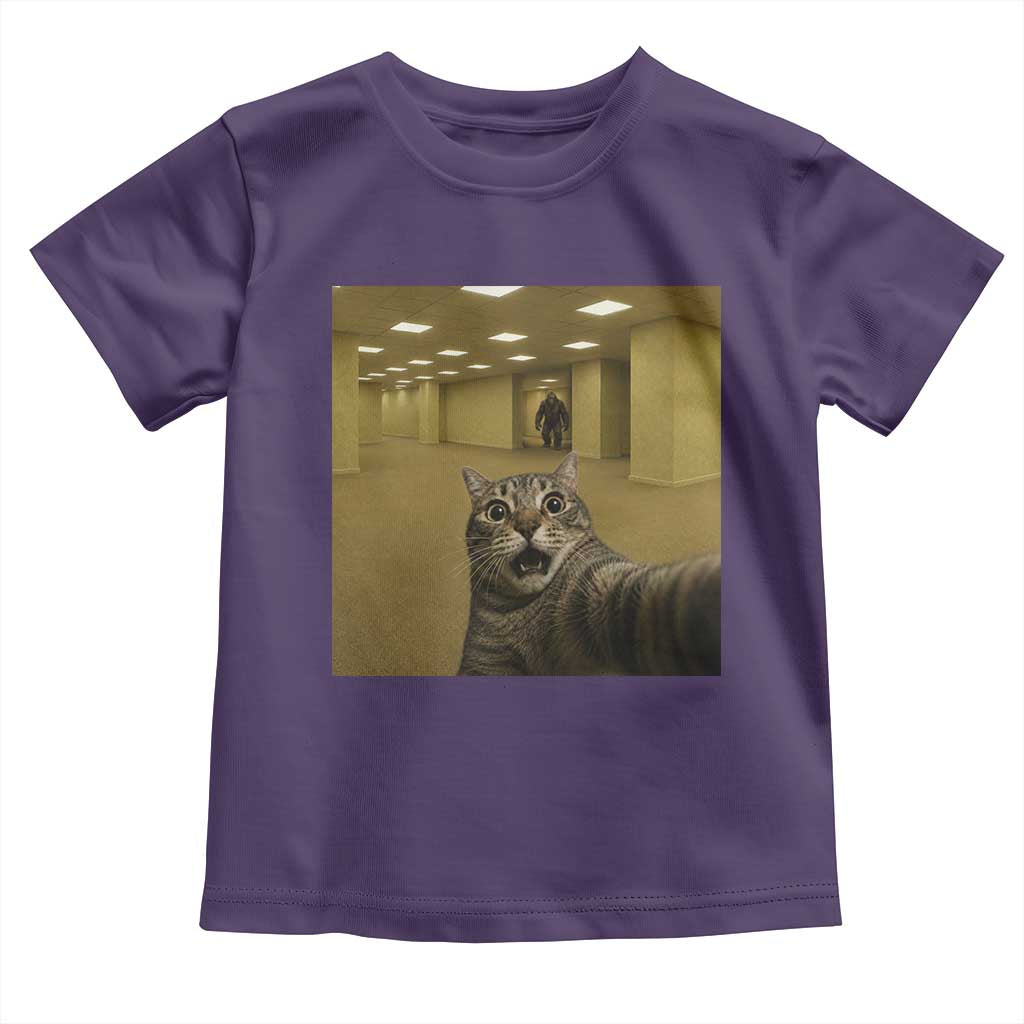 Funny Cat Selfie with Bigfoot Sasquatch Backrooms Liminal Space Meme Toddler T Shirt