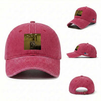 Funny Cat Selfie with Bigfoot Sasquatch Backrooms Liminal Space Meme Washed Cotton Baseball Cap