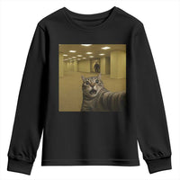 Funny Cat Selfie with Bigfoot Sasquatch Backrooms Liminal Space Meme Youth Sweatshirt