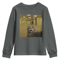 Funny Cat Selfie with Bigfoot Sasquatch Backrooms Liminal Space Meme Youth Sweatshirt