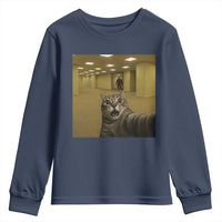 Funny Cat Selfie with Bigfoot Sasquatch Backrooms Liminal Space Meme Youth Sweatshirt