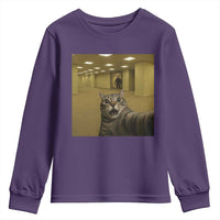 Funny Cat Selfie with Bigfoot Sasquatch Backrooms Liminal Space Meme Youth Sweatshirt