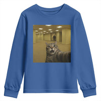 Funny Cat Selfie with Bigfoot Sasquatch Backrooms Liminal Space Meme Youth Sweatshirt