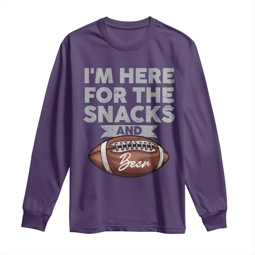 Funny Football Long Sleeve Shirt I'm Just Here For The Snacks And Beer