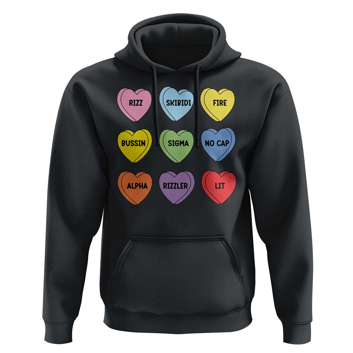 Funny Skibidi Valentine's Day Hoodie Rizz No Cap Conversation Hearts Sigma