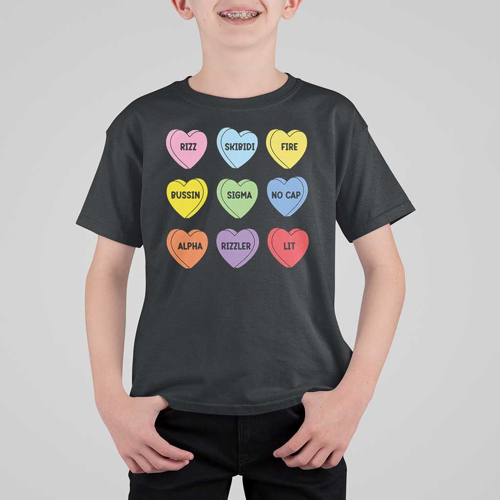 Funny Skibidi Valentine's Day T Shirt For Kid Rizz No Cap Conversation Hearts Sigma